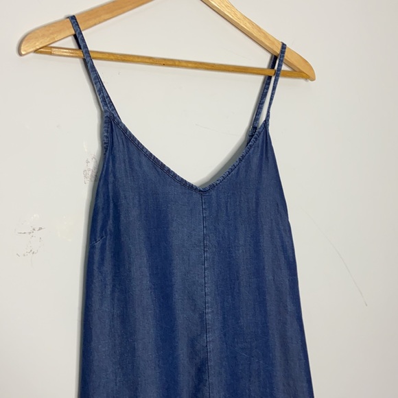 Don’t Ask Why by American Eagle Dark Blue Chambray Ruffle Hem Tank Romper - Picture 3 of 9